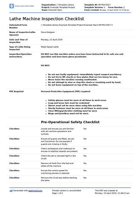 work instruction for cnc lathe machine|lathe machine safety checklist.